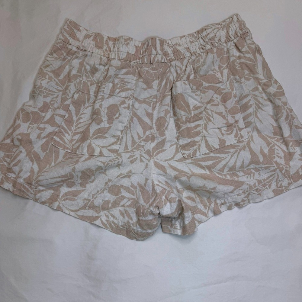 Gap Linen Blend Shorts Women Small Beige Leaf Print Excellent Drawstring Summer - Picture 3 of 4